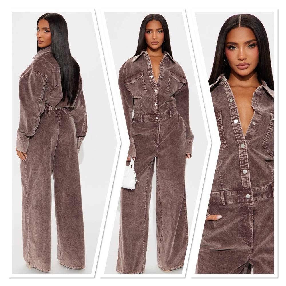 Fashion Nova Brown Corduroy Jumpsuit